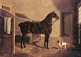 A Favorite Coach Horse and Dog in a Stable by John Frederick Herring Snr